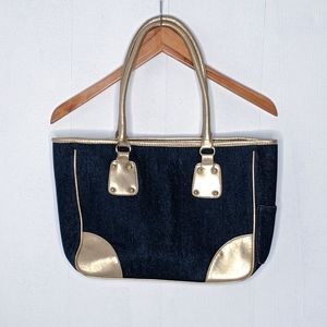 Neiman Marcus Denim & Gold Medium Tote Bag
